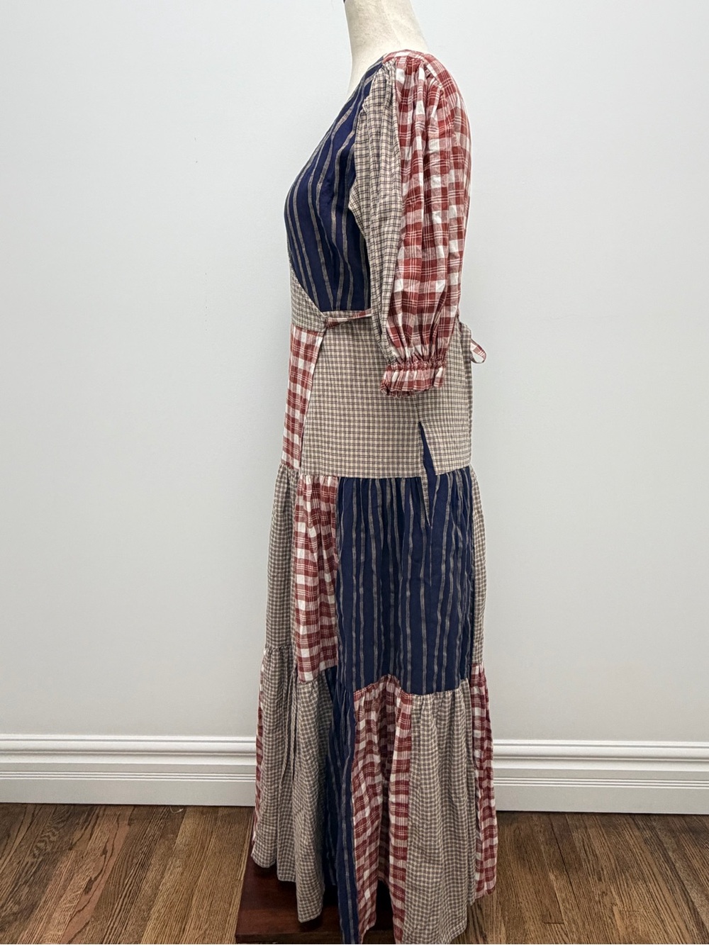 Daughters of India Poet Patchwork Wrap Blue Red Dress Size Small - Picture 5 of 14